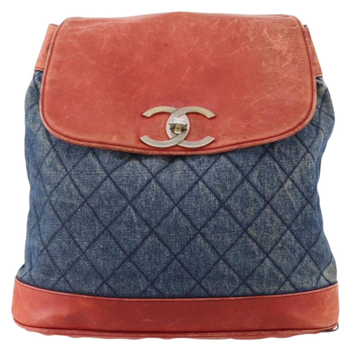 CHANEL Matelasse Chain Backpack Denim Blue Gold CC Auth 183327