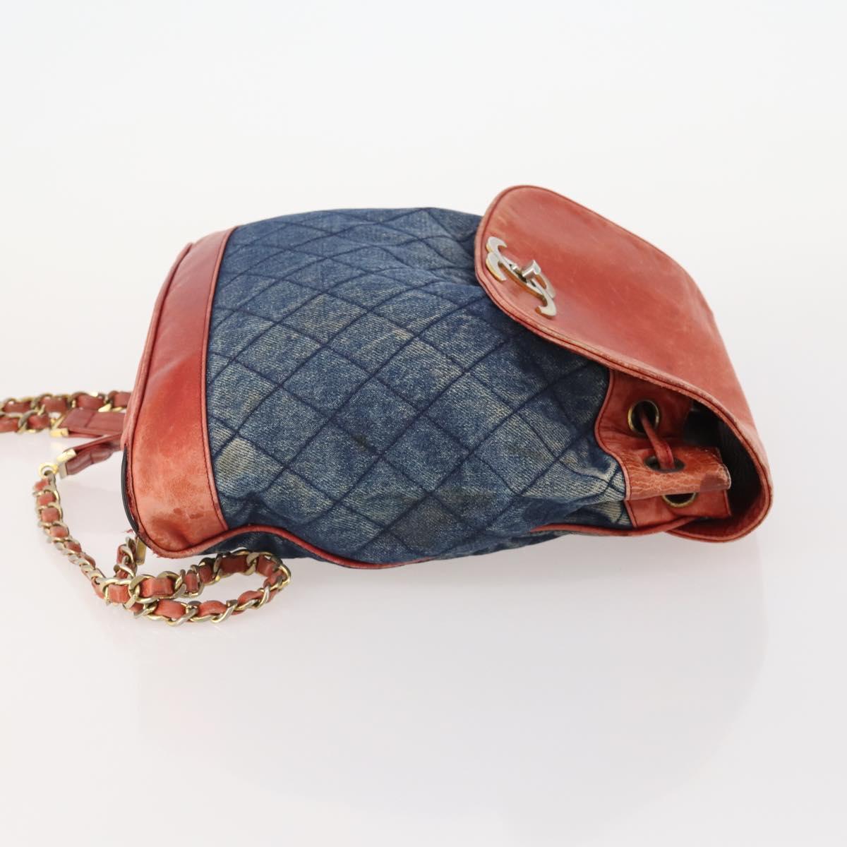 CHANEL Matelasse Chain Backpack Denim Blue Gold CC Auth 183327