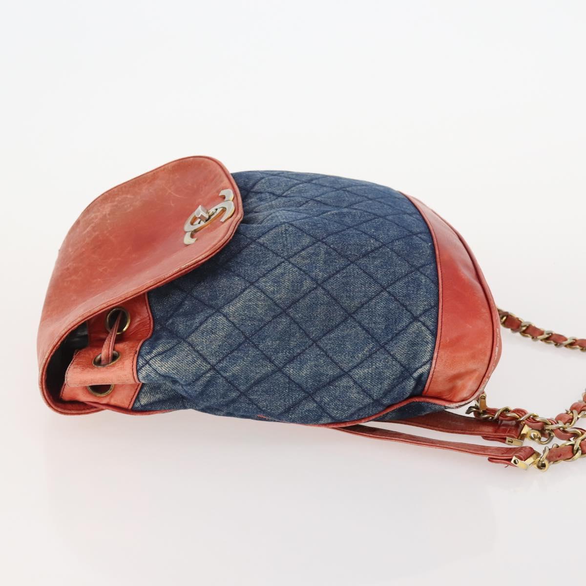 CHANEL Matelasse Chain Backpack Denim Blue Gold CC Auth 183327