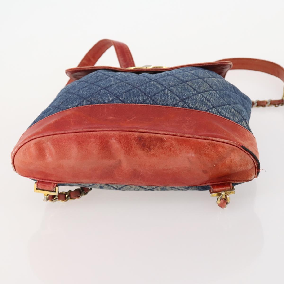 CHANEL Matelasse Chain Backpack Denim Blue Gold CC Auth 183327