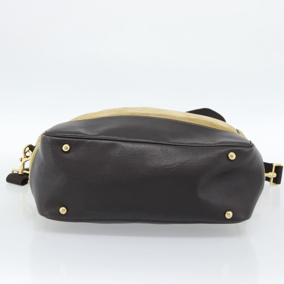 LOEWE Anagram Hand Bag Suede 2way Beige Gold Auth 183333