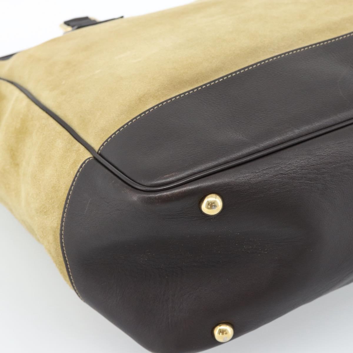 LOEWE Anagram Hand Bag Suede 2way Beige Gold Auth 183333
