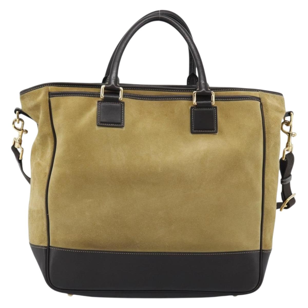 LOEWE Anagram Hand Bag Suede 2way Beige Gold Auth 183333