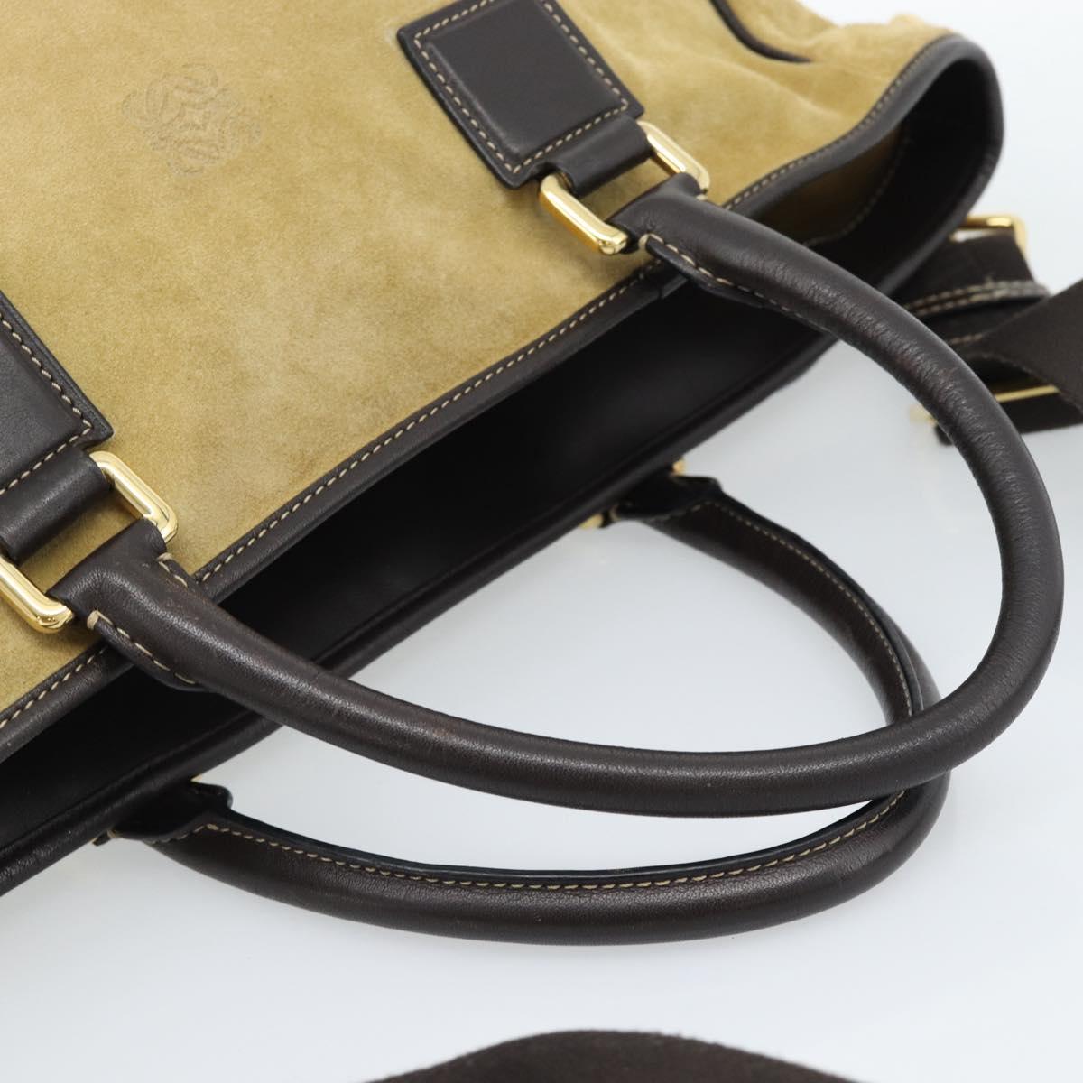 LOEWE Anagram Hand Bag Suede 2way Beige Gold Auth 183333