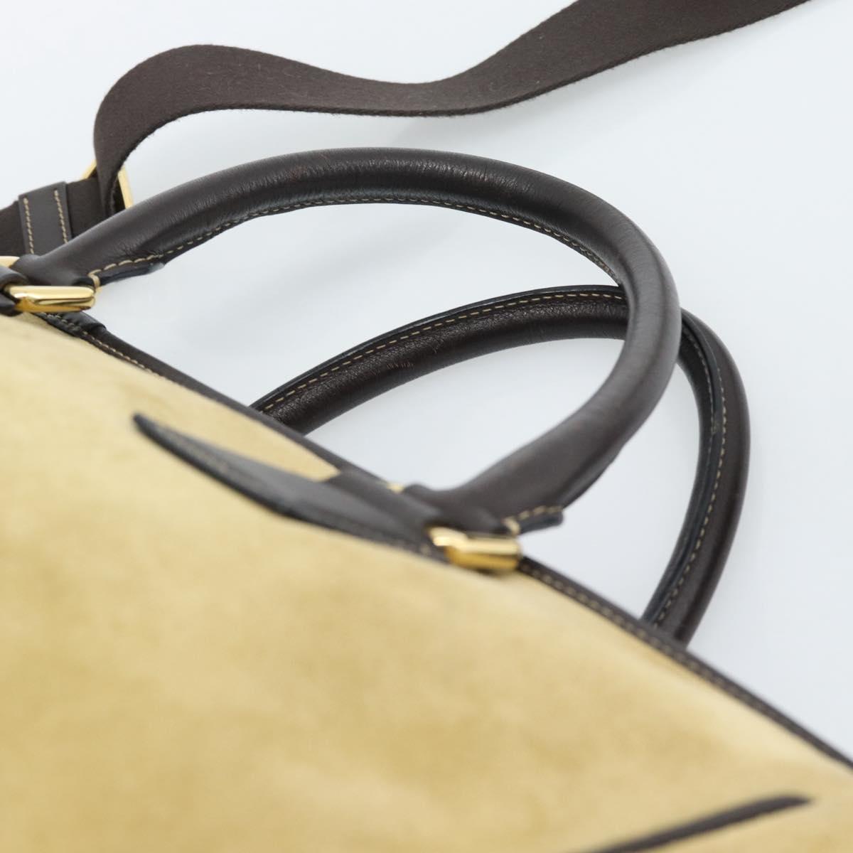 LOEWE Anagram Hand Bag Suede 2way Beige Gold Auth 183333