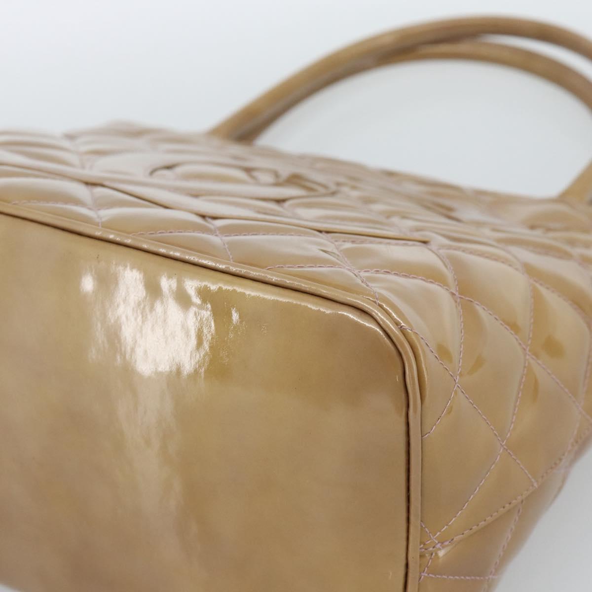 CHANEL Standard Tote Bag Patent leather Gold Silver CC Auth 183335A