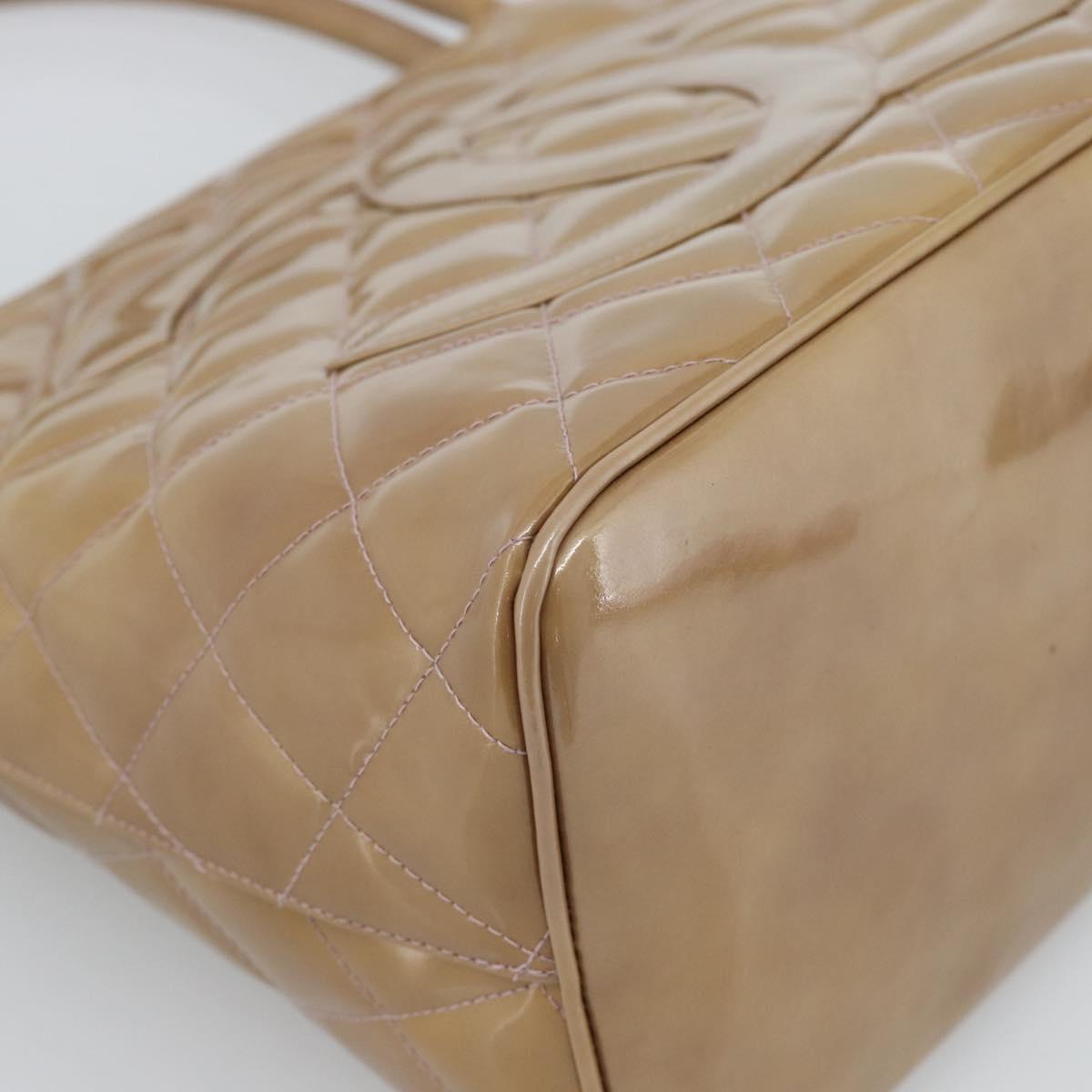 CHANEL Standard Tote Bag Patent leather Gold Silver CC Auth 183335A