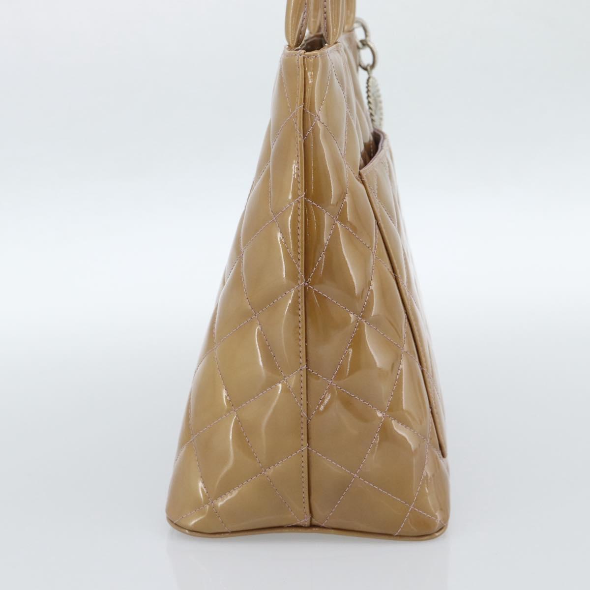 CHANEL Standard Tote Bag Patent leather Gold Silver CC Auth 183335A