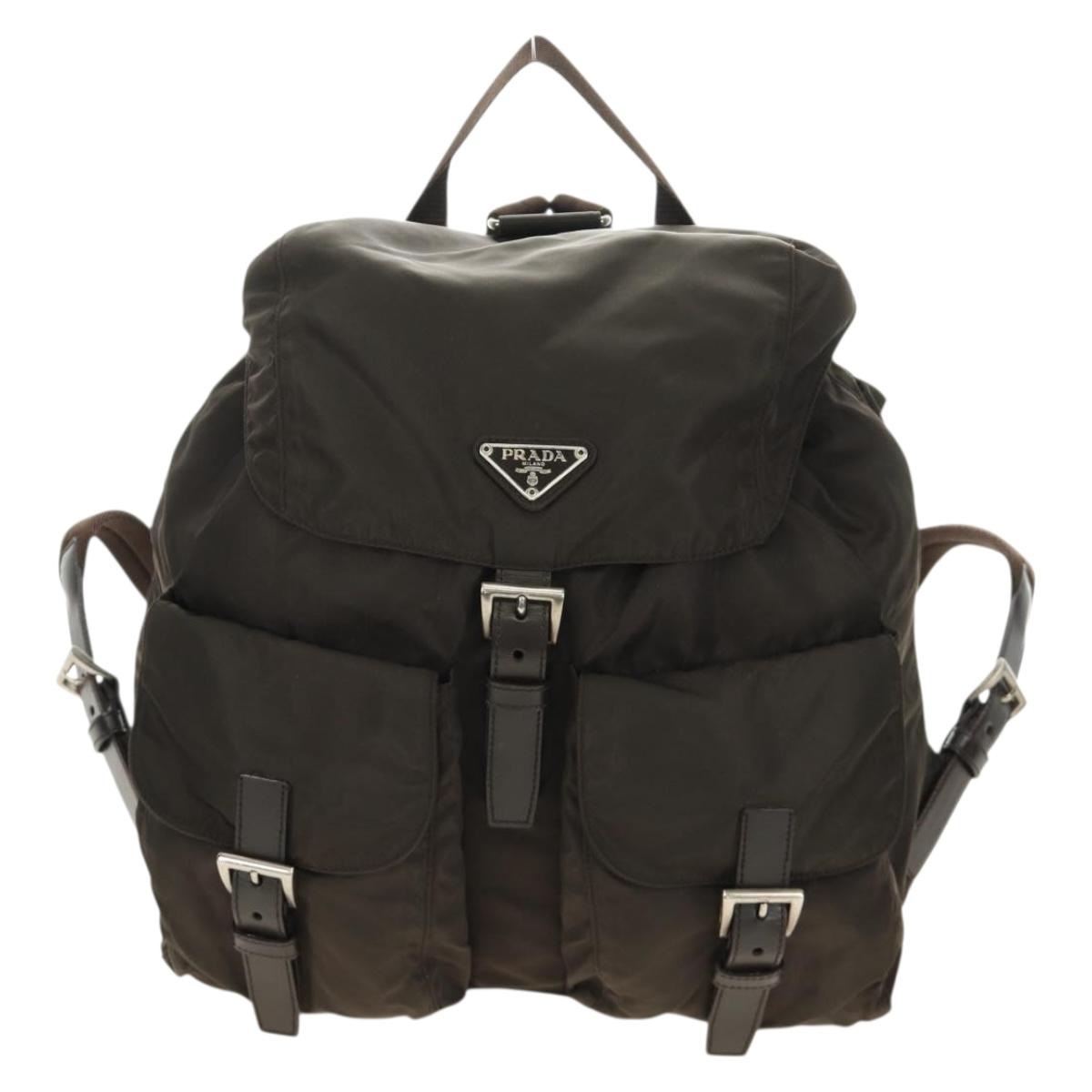PRADA Backpack Nylon Khaki Silver Auth 183339V