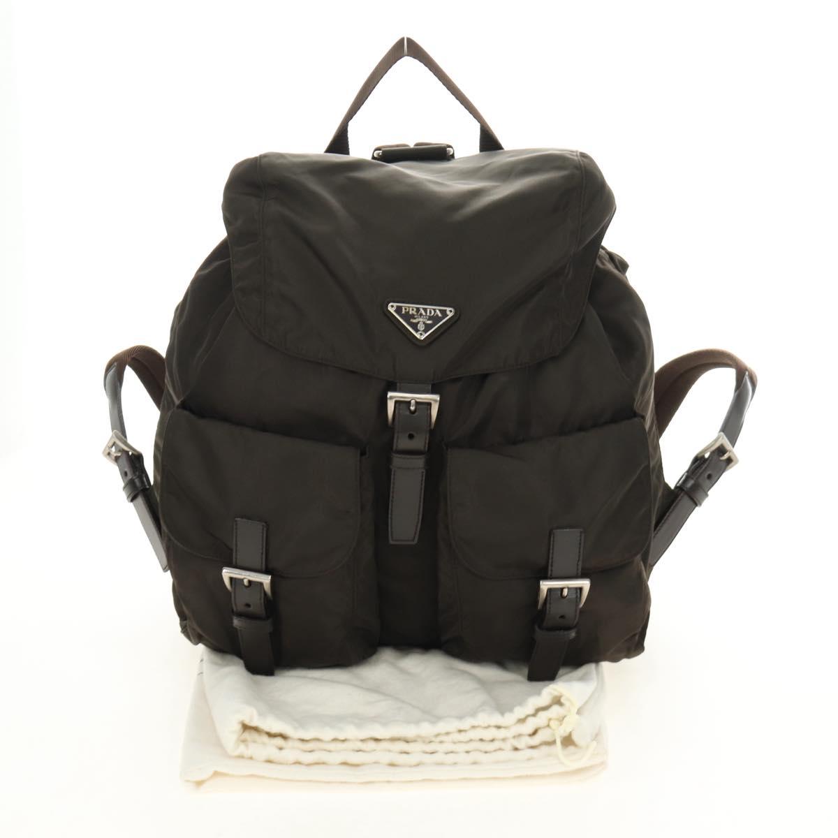 PRADA Backpack Nylon Khaki Silver Auth 183339V