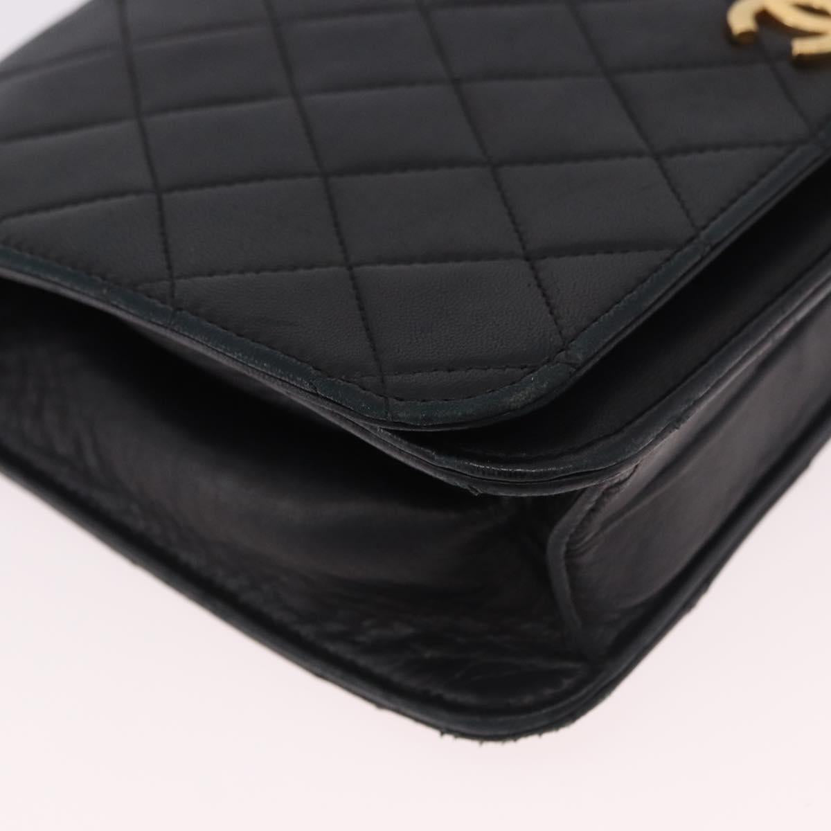 CHANEL Matelasse Chain Shoulder Bag Lamb Skin Black Gold CC Auth 183342
