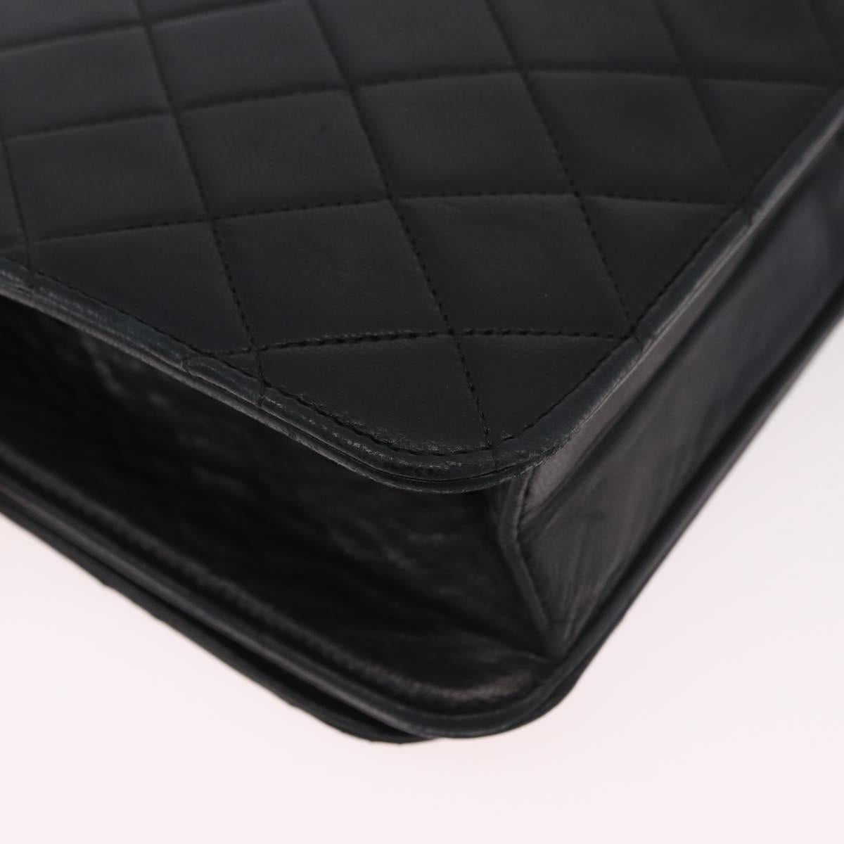 CHANEL Matelasse Chain Shoulder Bag Lamb Skin Black Gold CC Auth 183342