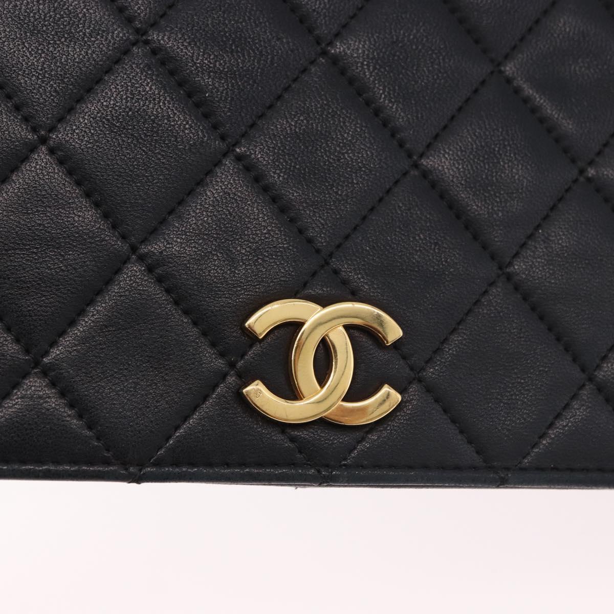 CHANEL Matelasse Chain Shoulder Bag Lamb Skin Black Gold CC Auth 183342