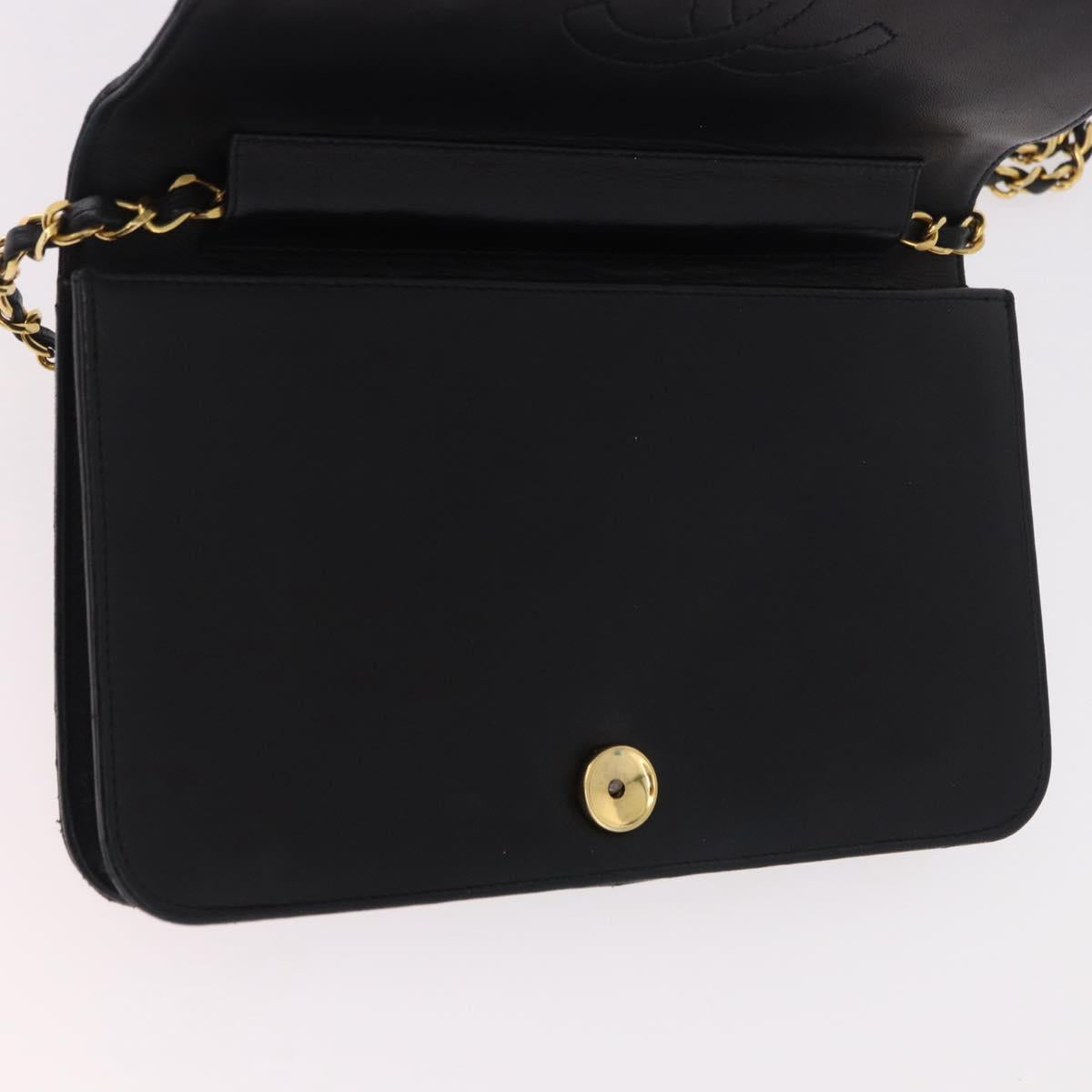CHANEL Matelasse Chain Shoulder Bag Lamb Skin Black Gold CC Auth 183342
