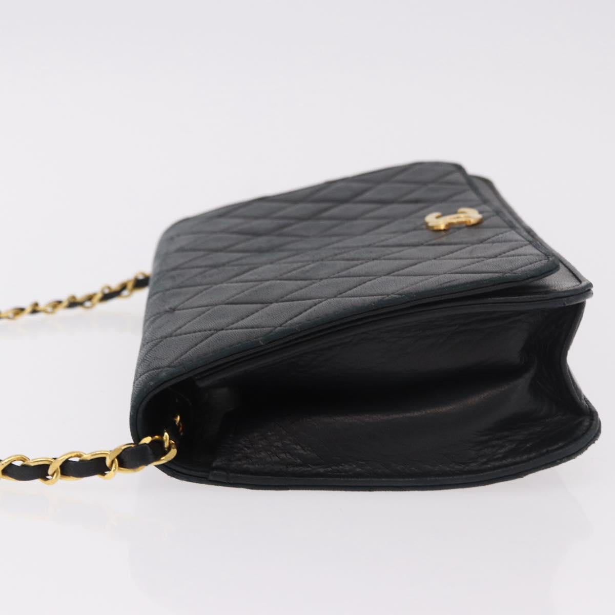 CHANEL Matelasse Chain Shoulder Bag Lamb Skin Black Gold CC Auth 183342