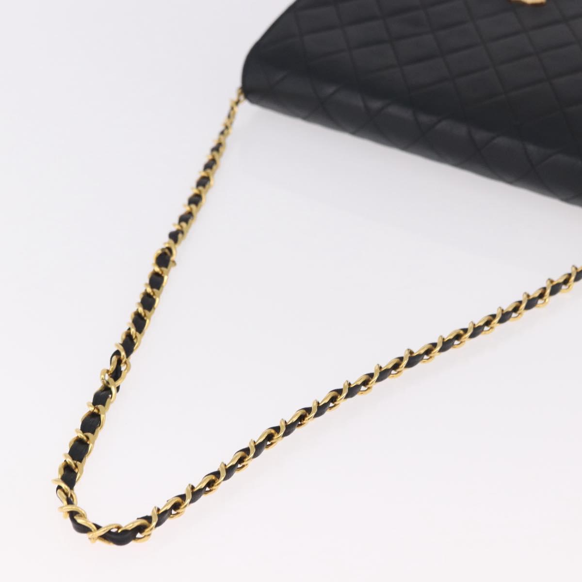 CHANEL Matelasse Chain Shoulder Bag Lamb Skin Black Gold CC Auth 183342