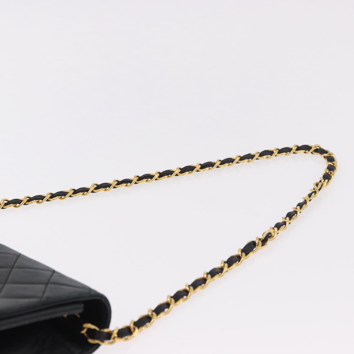 CHANEL Matelasse Chain Shoulder Bag Lamb Skin Black Gold CC Auth 183342