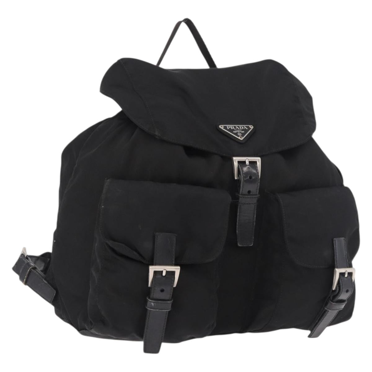 PRADA Backpack Nylon Black Silver Auth 183352A