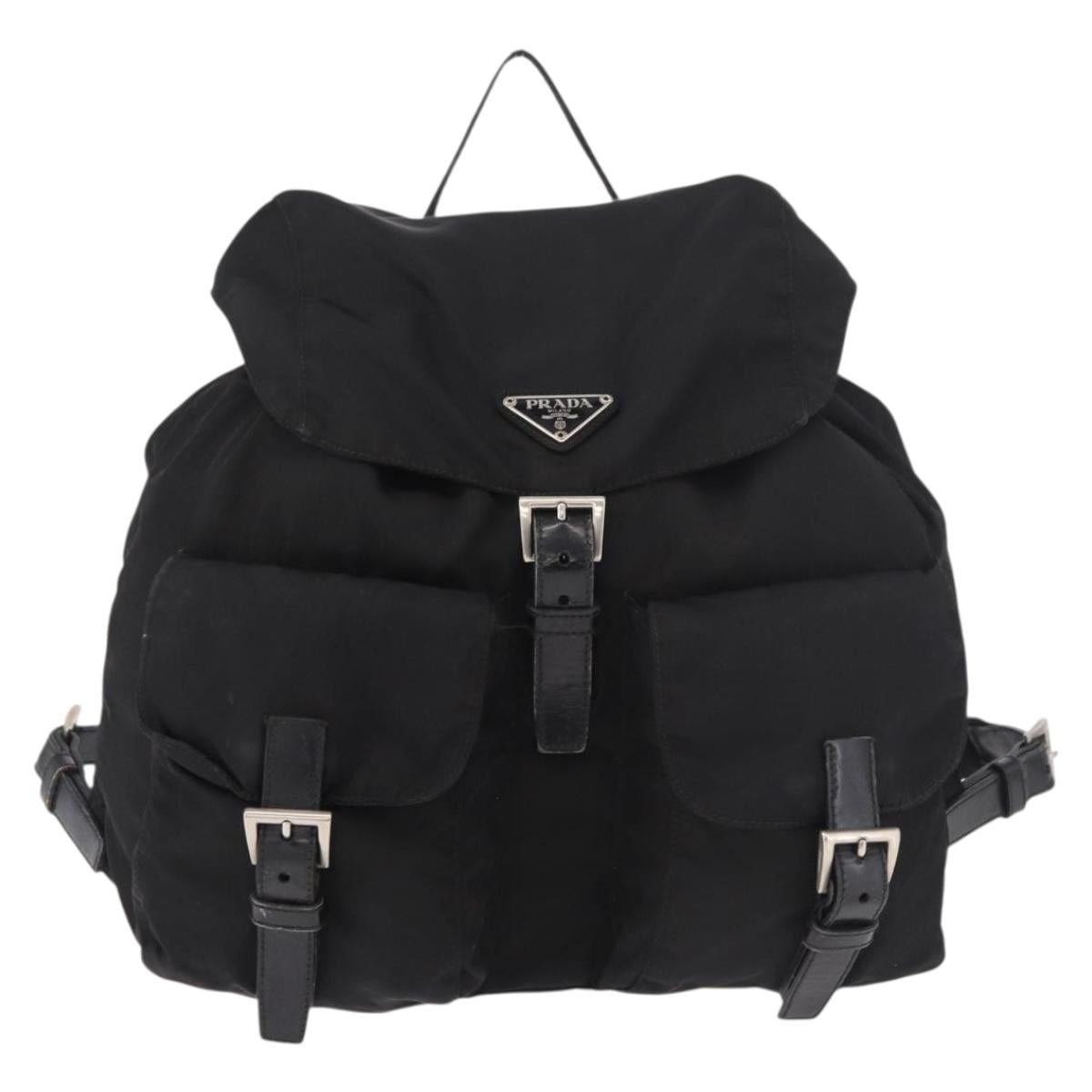 PRADA Backpack Nylon Black Silver Auth 183352A
