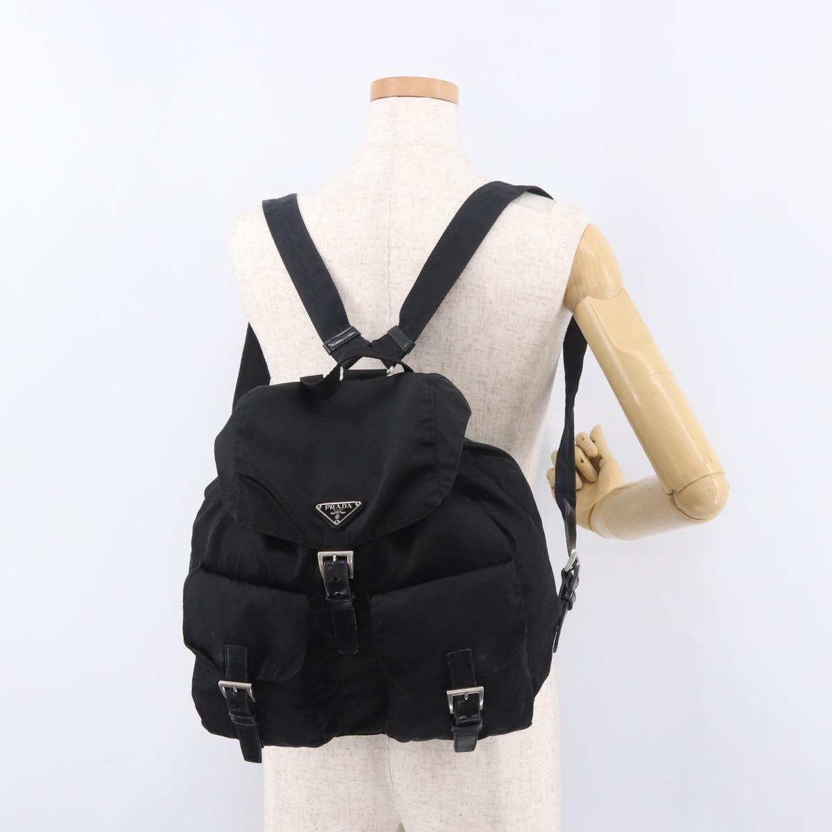 PRADA Backpack Nylon Black Silver Auth 183352A