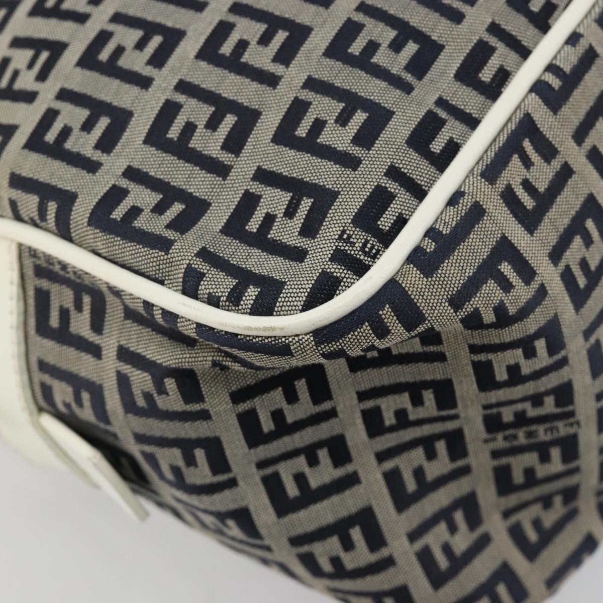 FENDI Zucchino Canvas Hand Bag Navy Silver Auth 183354A