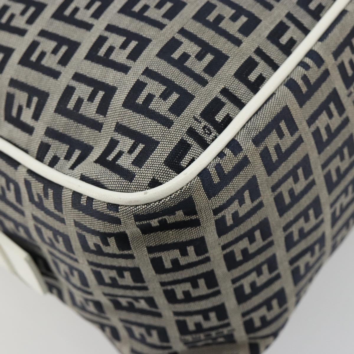 FENDI Zucchino Canvas Hand Bag Navy Silver Auth 183354A