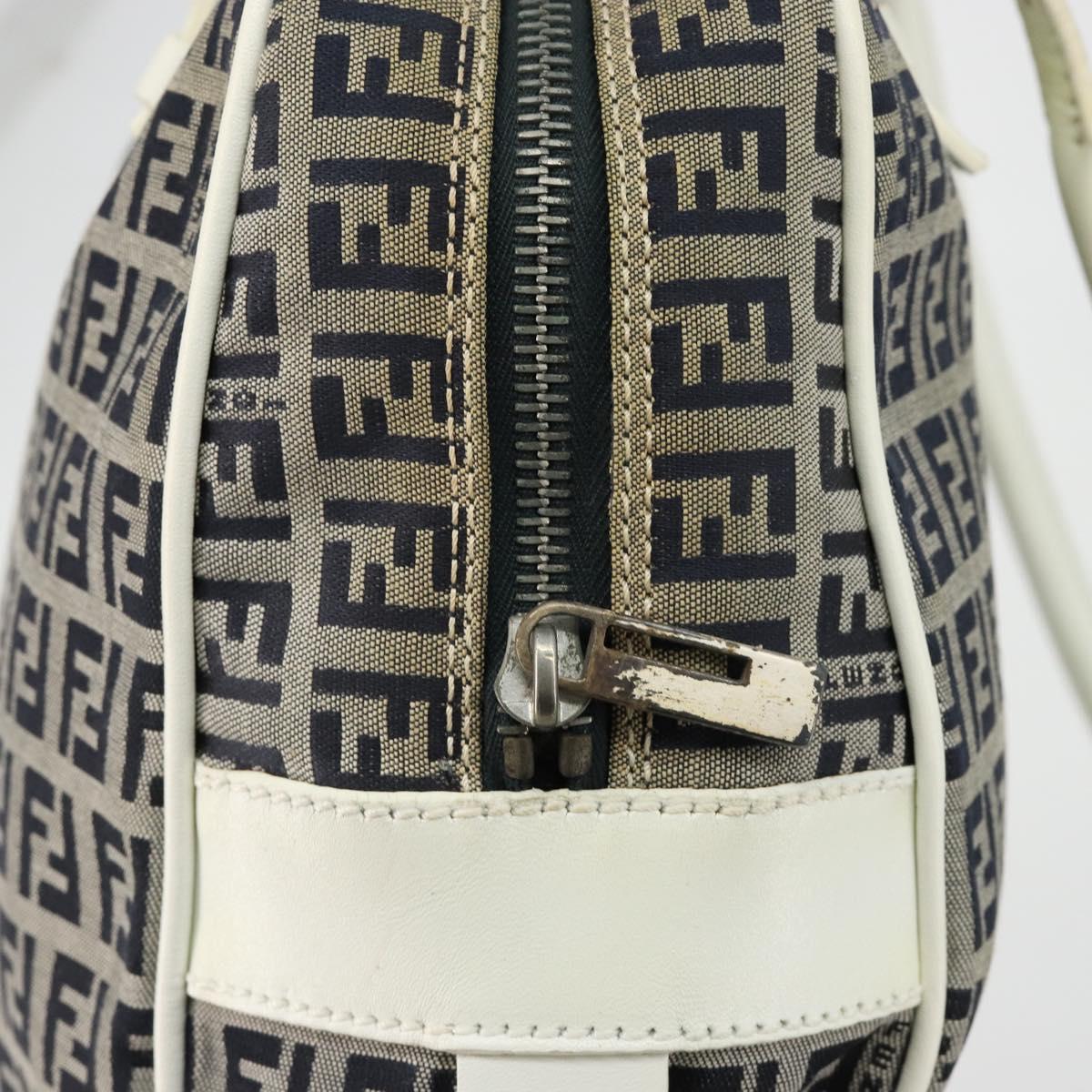 FENDI Zucchino Canvas Hand Bag Navy Silver Auth 183354A