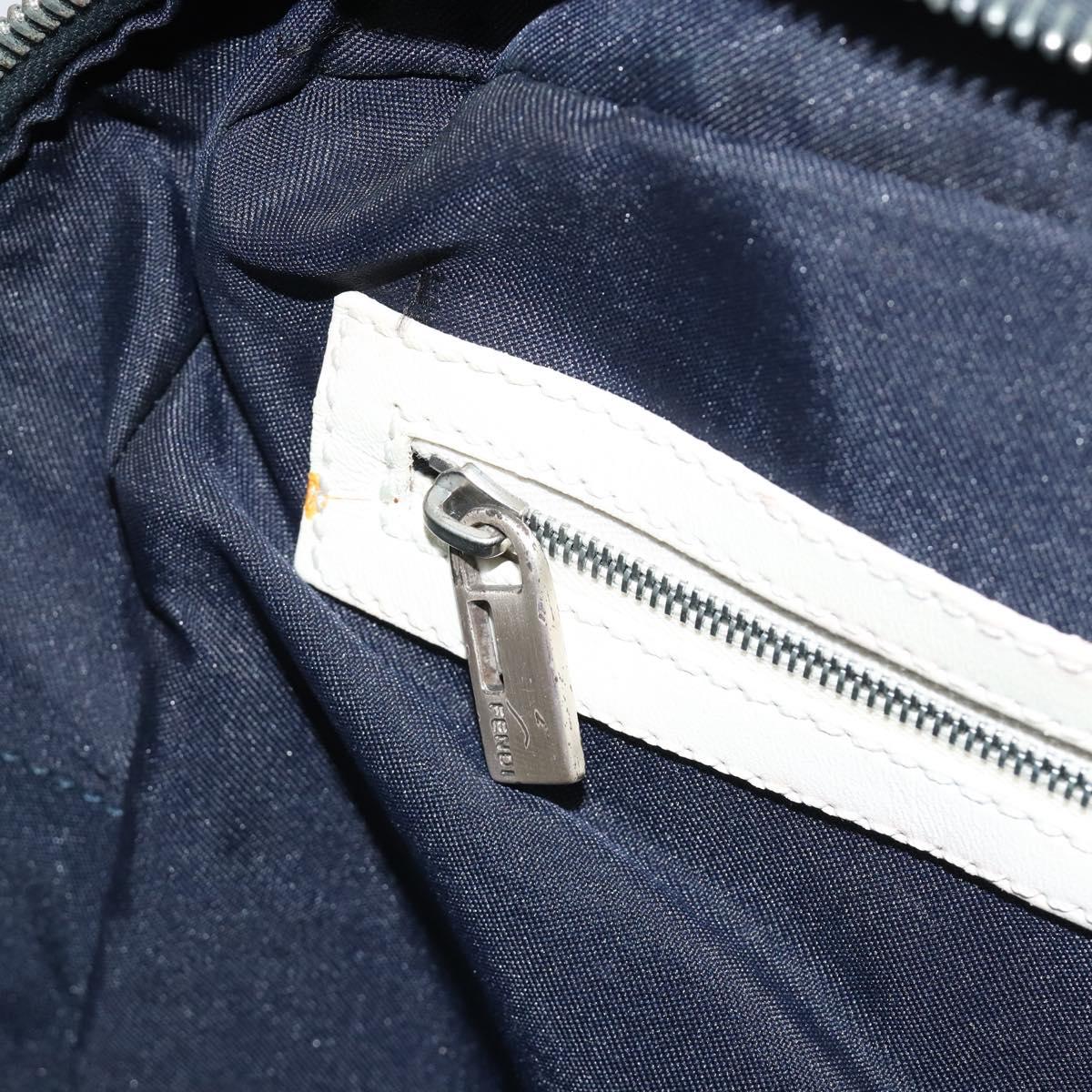 FENDI Zucchino Canvas Hand Bag Navy Silver Auth 183354A