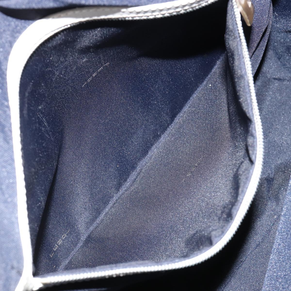 FENDI Zucchino Canvas Hand Bag Navy Silver Auth 183354A