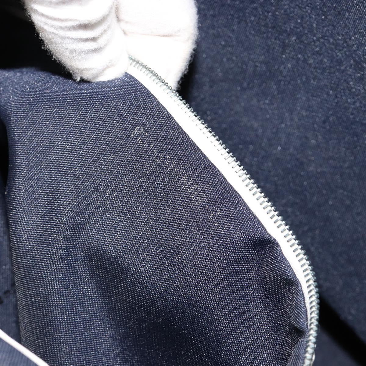FENDI Zucchino Canvas Hand Bag Navy Silver Auth 183354A