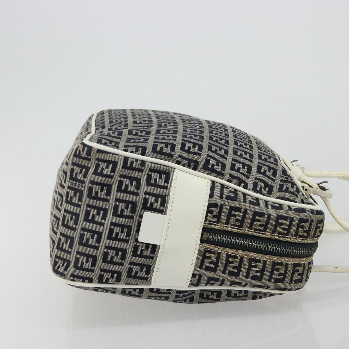 FENDI Zucchino Canvas Hand Bag Navy Silver Auth 183354A