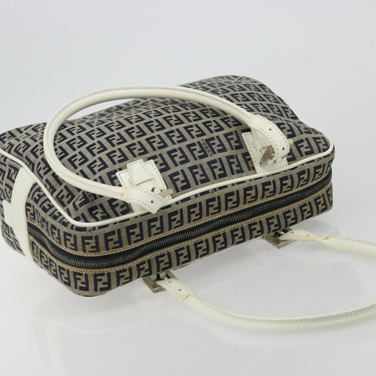 FENDI Zucchino Canvas Hand Bag Navy Silver Auth 183354A