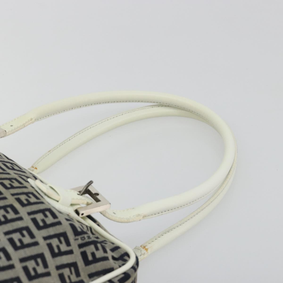 FENDI Zucchino Canvas Hand Bag Navy Silver Auth 183354A