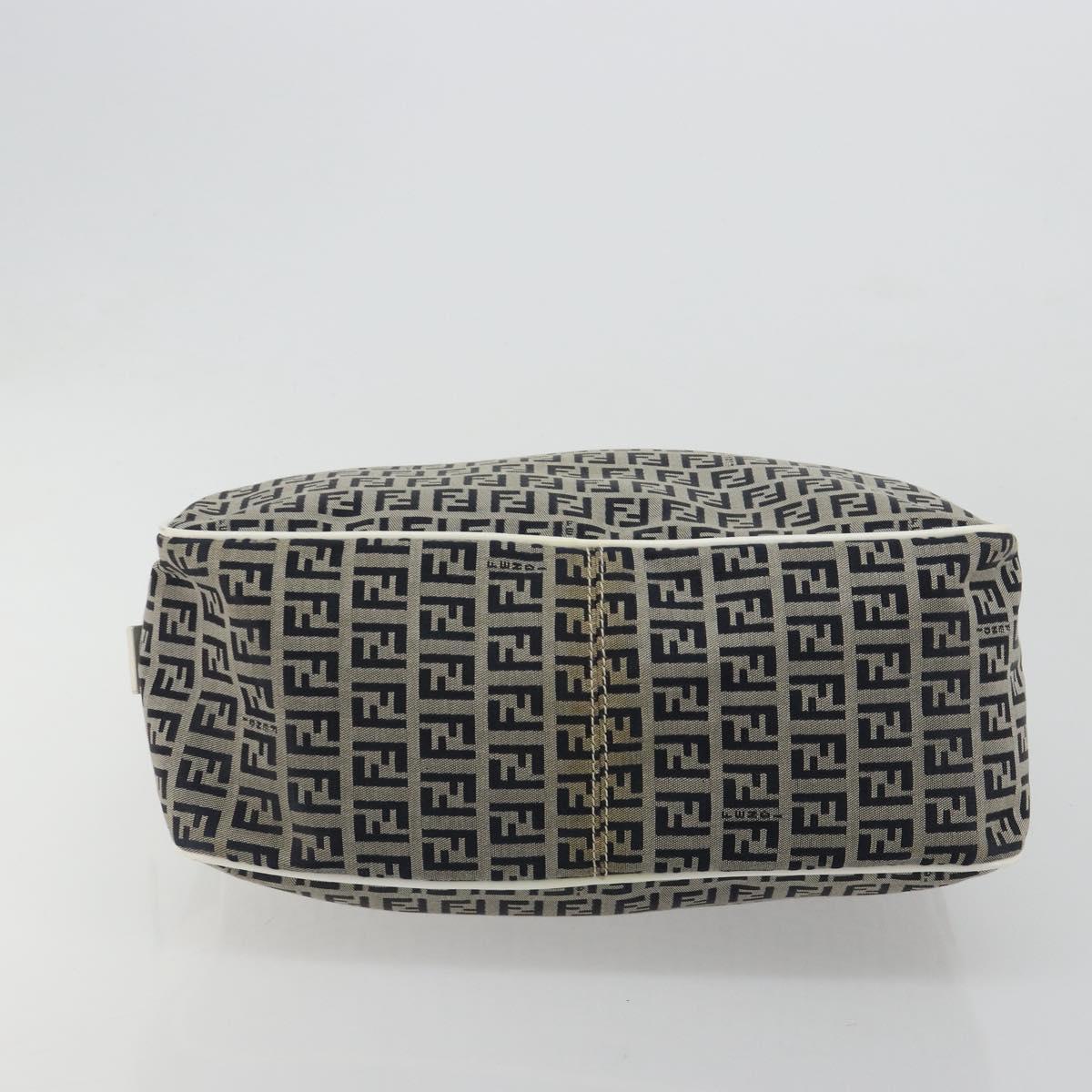 FENDI Zucchino Canvas Hand Bag Navy Silver Auth 183354A