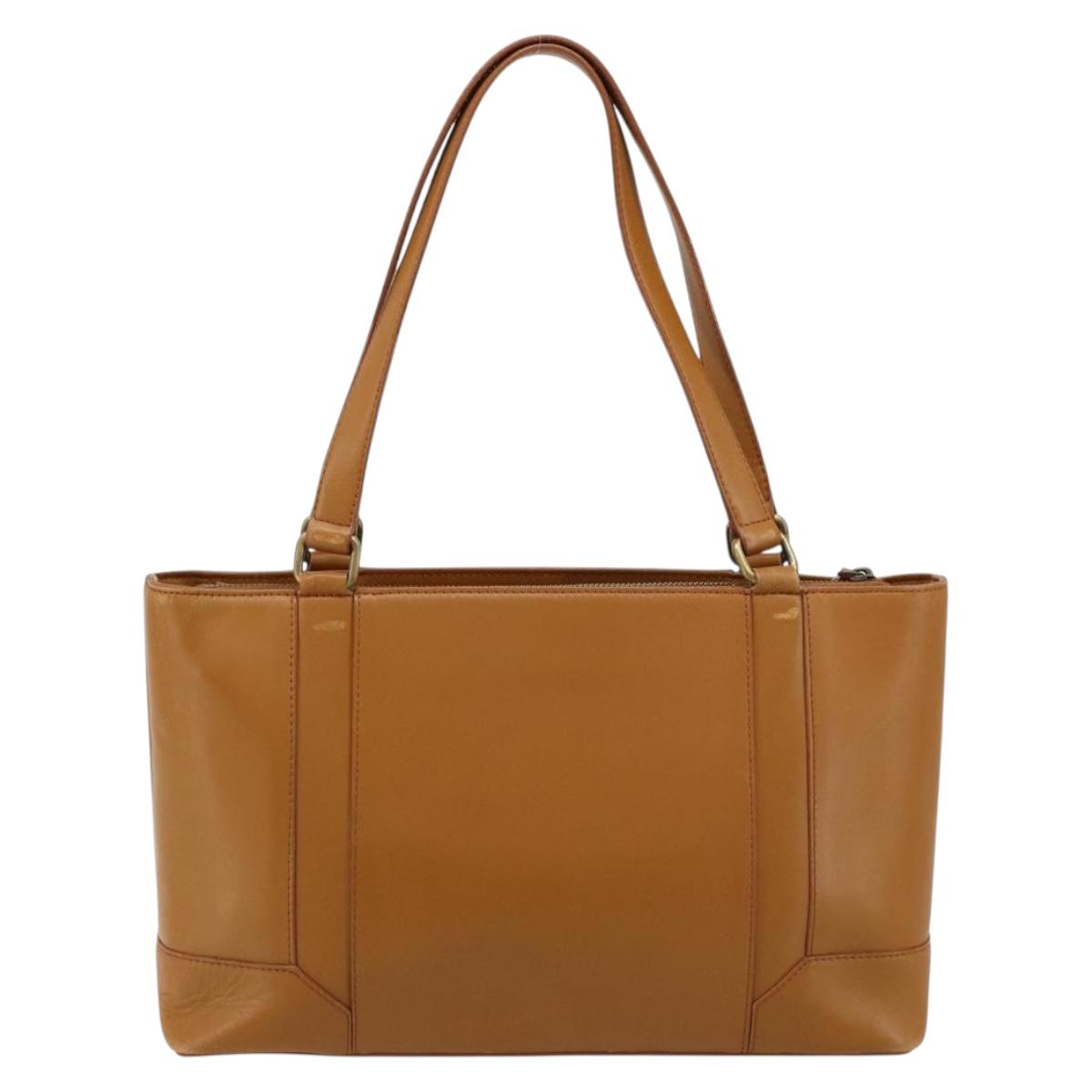 BURBERRY Tote Bag Leather Brown Gold Auth 183355