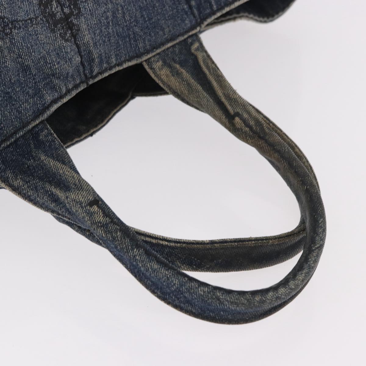 PRADA Canapa MM Hand Bag Denim Blue Gold Auth 183358
