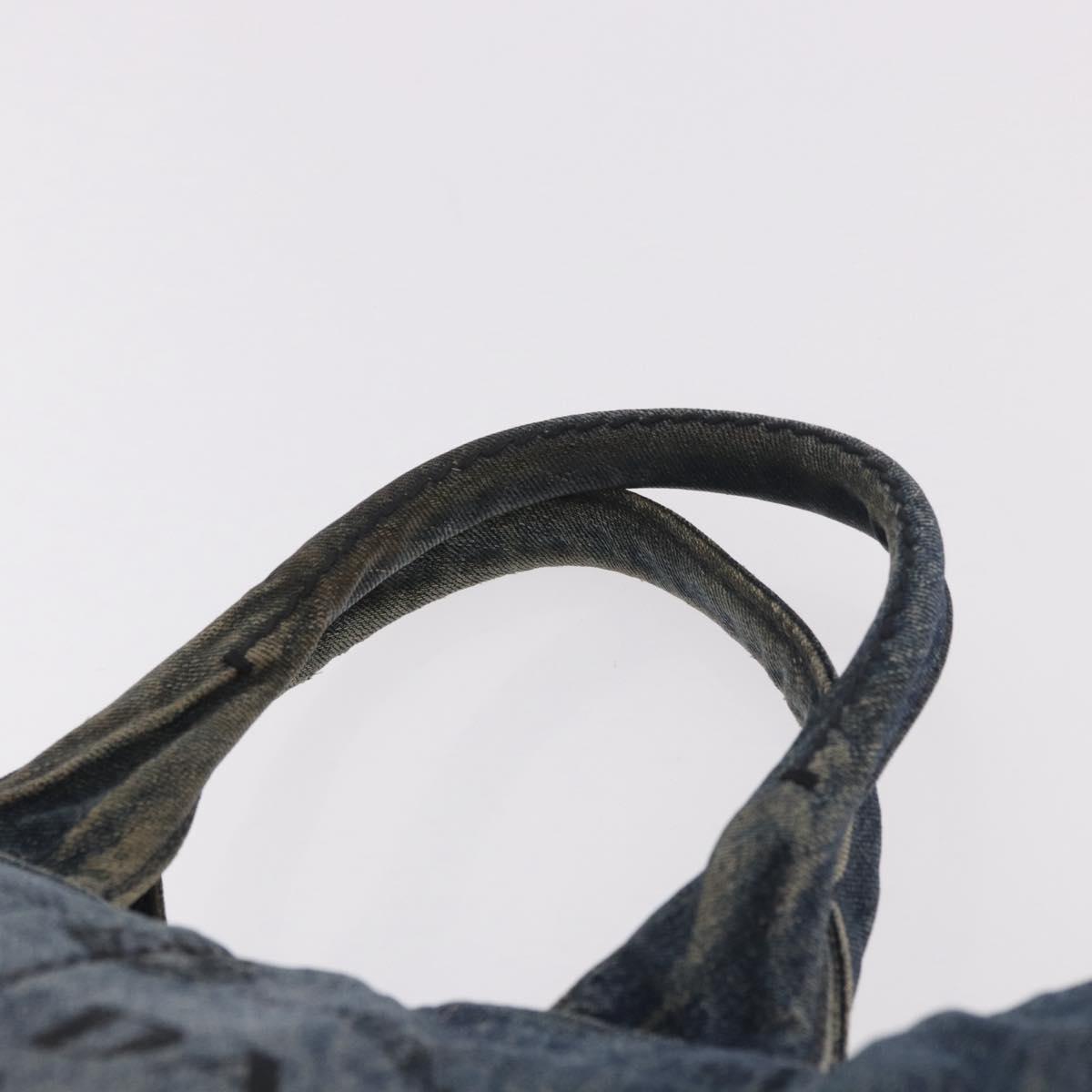 PRADA Canapa MM Hand Bag Denim Blue Gold Auth 183358