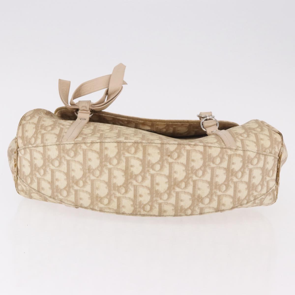 Christian Dior Trotter Canvas Chain Hand Bag PVC Beige Silver Auth 183359A