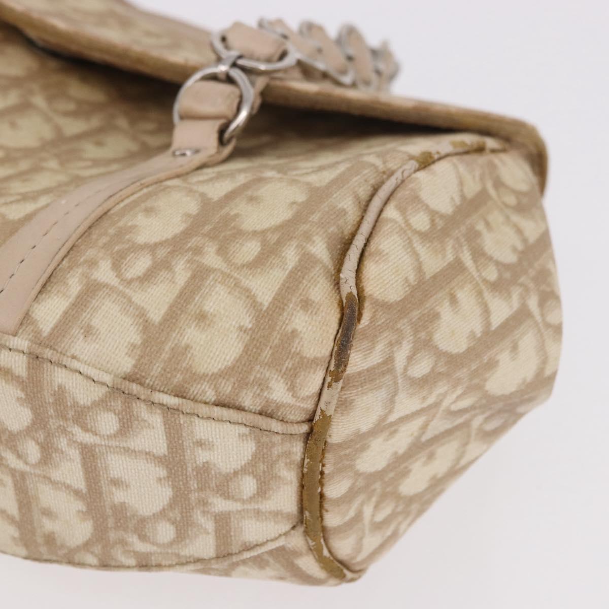 Christian Dior Trotter Canvas Chain Hand Bag PVC Beige Silver Auth 183359A