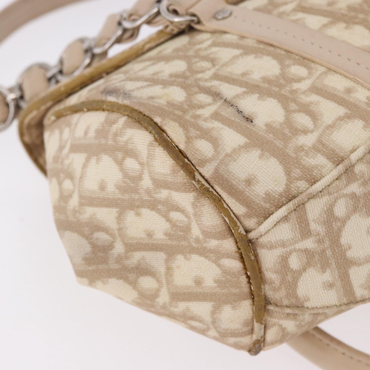Christian Dior Trotter Canvas Chain Hand Bag PVC Beige Silver Auth 183359A