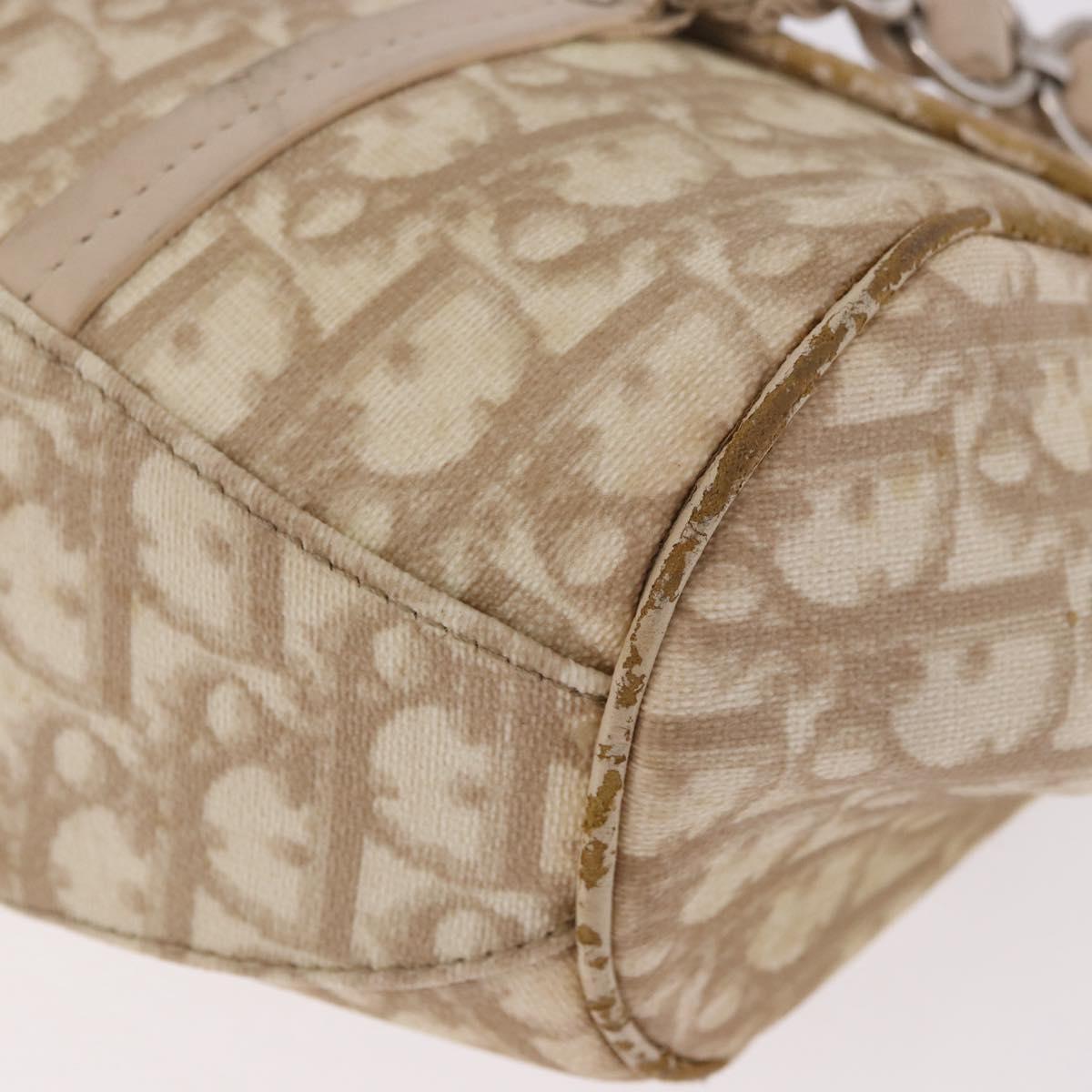 Christian Dior Trotter Canvas Chain Hand Bag PVC Beige Silver Auth 183359A