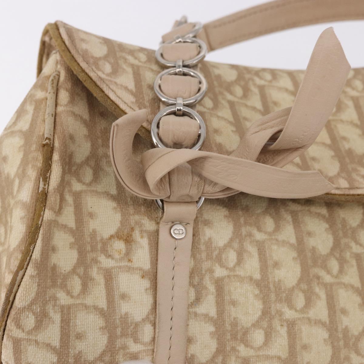 Christian Dior Trotter Canvas Chain Hand Bag PVC Beige Silver Auth 183359A
