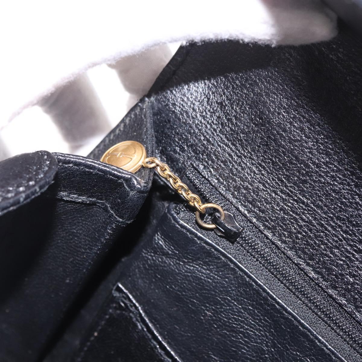 GUCCI Bamboo Hand Bag Leather Black Gold Auth 183361V