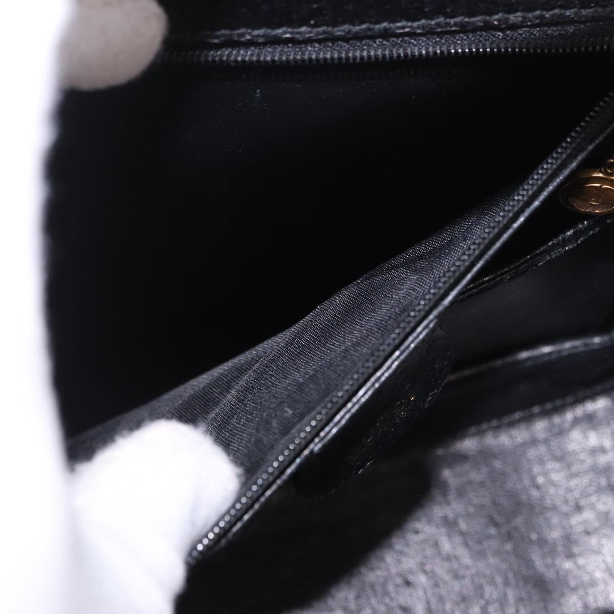 GUCCI Bamboo Hand Bag Leather Black Gold Auth 183361V