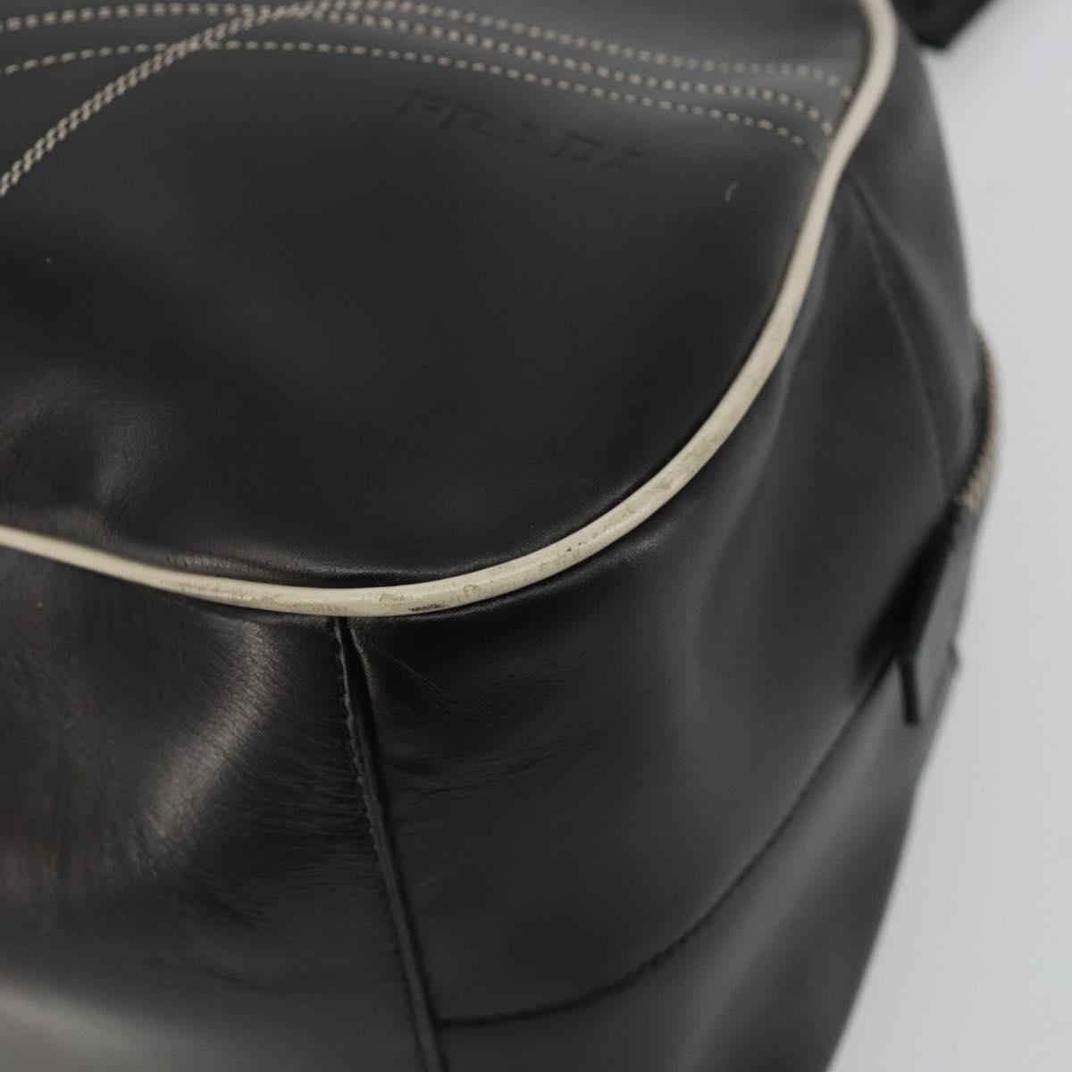 PRADA Hand Bag Leather Black Silver Auth 183362V