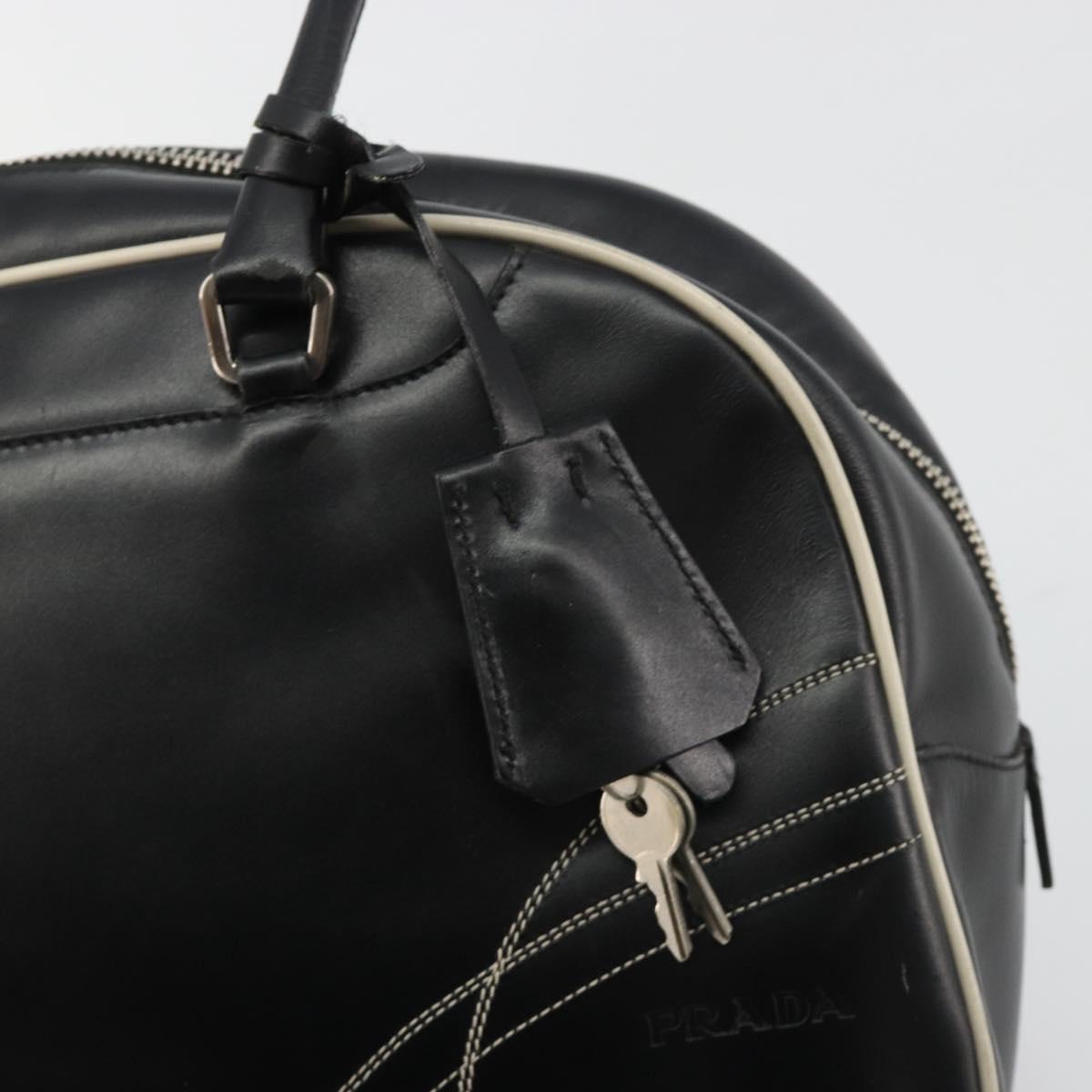 PRADA Hand Bag Leather Black Silver Auth 183362V