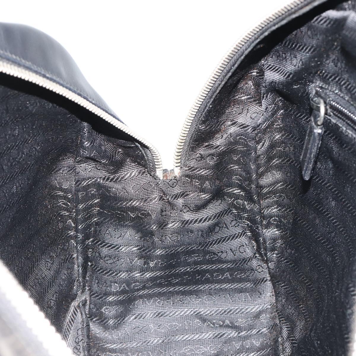 PRADA Hand Bag Leather Black Silver Auth 183362V