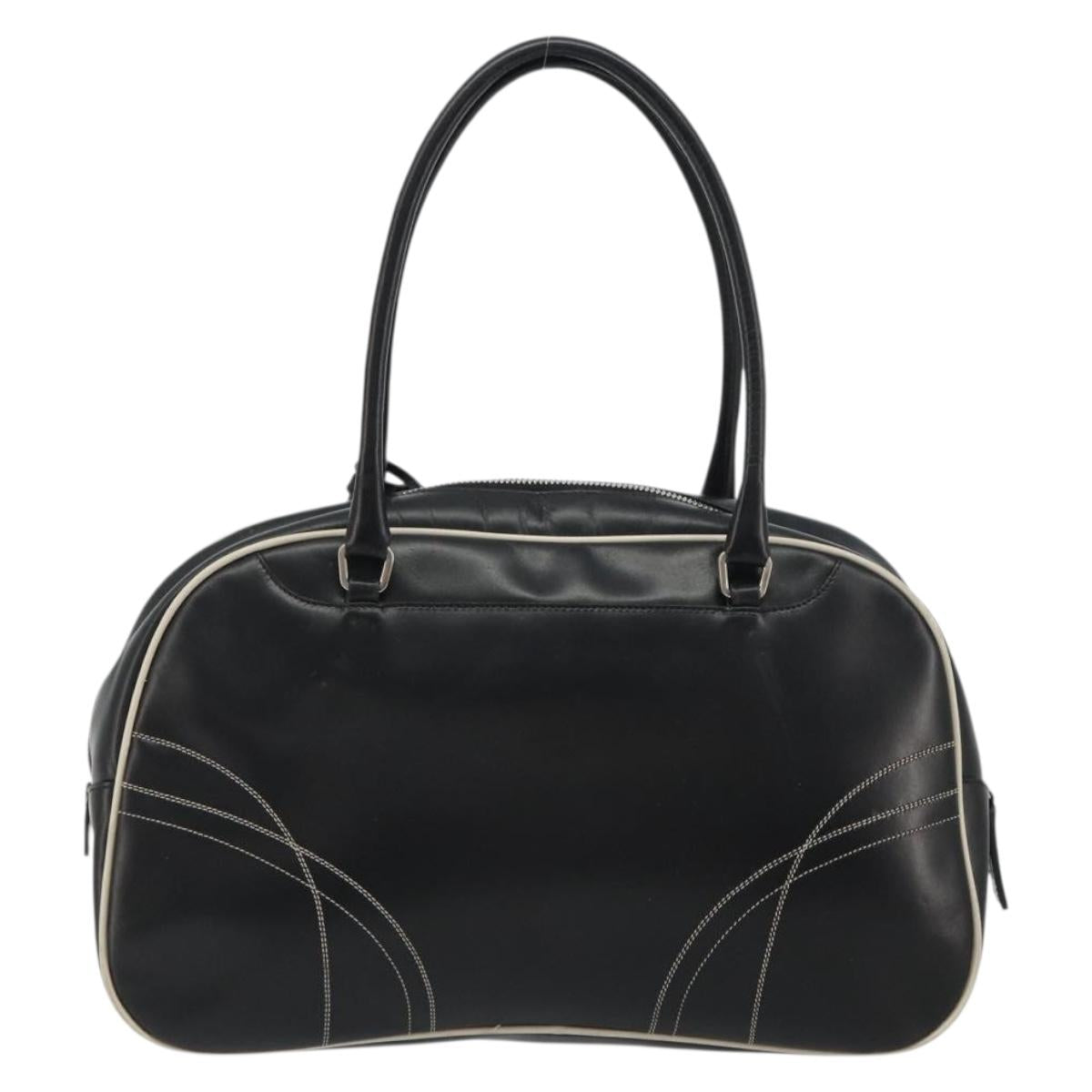 PRADA Hand Bag Leather Black Silver Auth 183362V