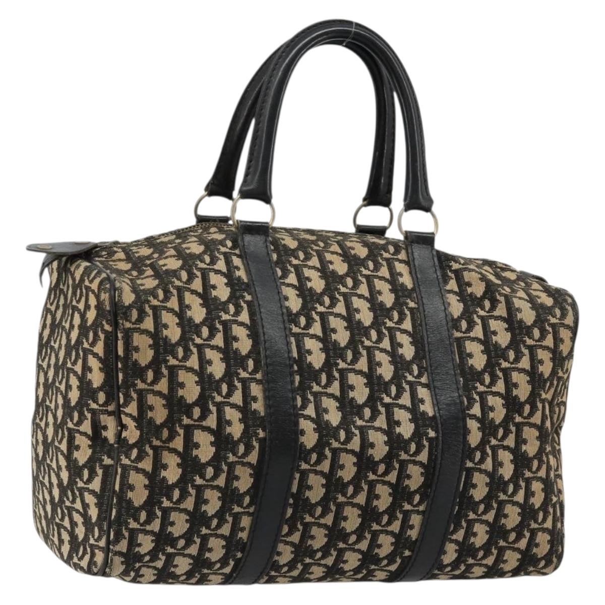Christian Dior Trotter Canvas Hand Bag Navy Gold Auth 183363