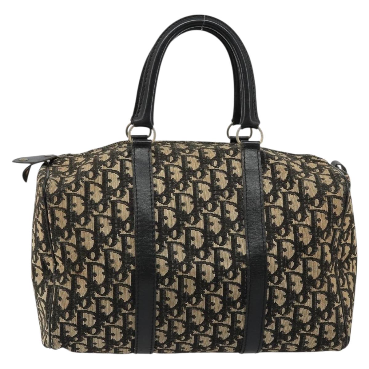 Christian Dior Trotter Canvas Hand Bag Navy Gold Auth 183363